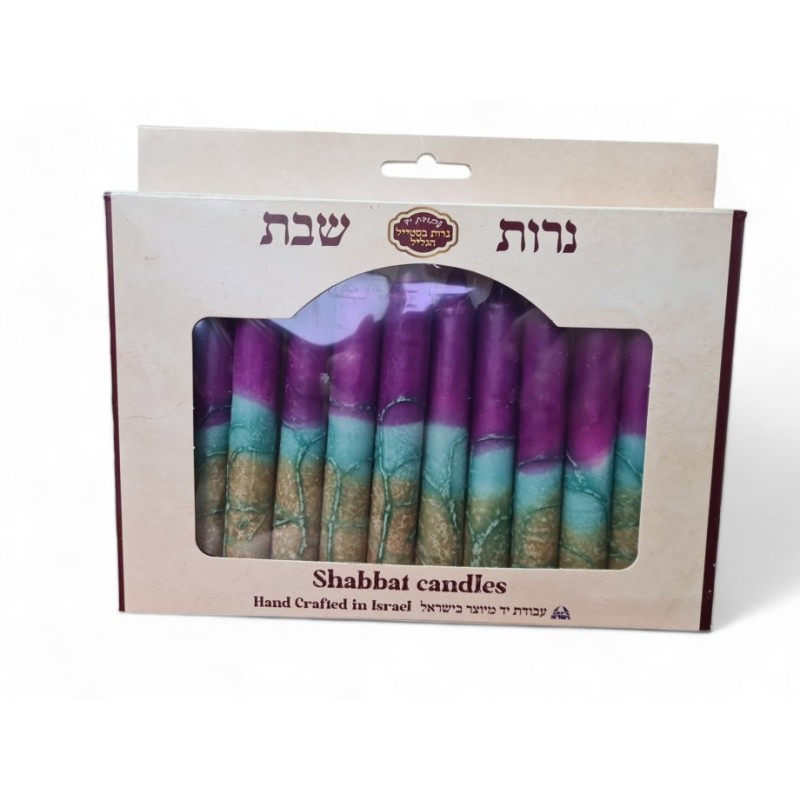 נרות שבת גליל דקורטיביים בעבודת יד סגול... | נרות שבת